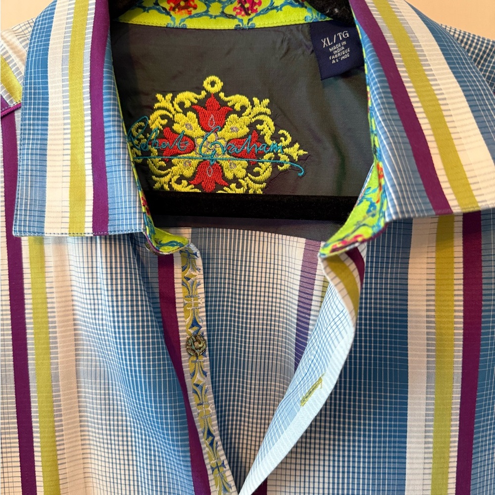 adidas Vertical Stripe Button-Down Shirt in Blue, Purple & Green - Picture 2 of 6